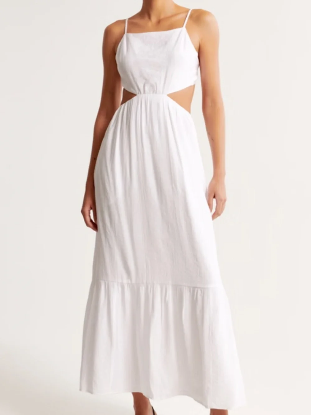 Green and white Crinkle Textured Cutout Maxi Dress